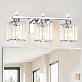 Lxybcce modern crystal bathroom light with three lights for bright vanity illumination.