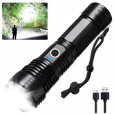 Lylting LED flashlight with 90,000 lumens lights up a large room clearly