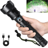 Lylting wide beam rechargeable flashlight illuminating outdoor areas up to 200 m2