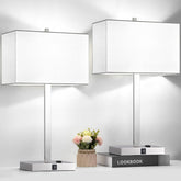 Lynnoland 21 inch set of 2 table lamps on a nightstand for bedside ambience.