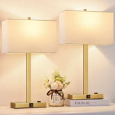 Lynnoland 21-inch touch bedside lamp with USB ports for convenient night charging