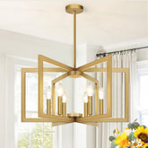 Lynnoland 25in modern gold chandelier with unfolded bloom silhouette enhances dining room ambiance