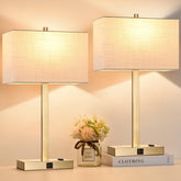 Lynnoland bedside lamp 21inch set with USB-C and USB-A charging for nighttime devices
