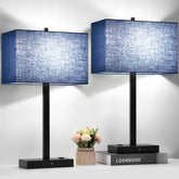 Lynnoland bedside lamps set with blue shade for cohesive bedroom lighting