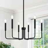 Lynnoland 6-light black chandelier arms illuminate dining areas with rustic industrial charm.