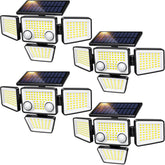LYWALT solar lights outdoor four-heads adjustable illuminate wide areas at night.