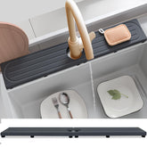 Lyxel fast-drying stone faucet mat absorbs water quickly at the sink.