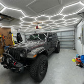 LZHOME hexagon garage light front view showing wide, even illumination for garages