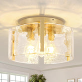 LZLDCJ 15-inch modern gold semi-flush mount with glass drum for ambient light