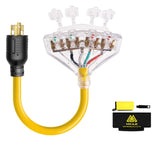 M1A2 L14-30P adapter with four 5-20R outlets for versatile power distribution.
