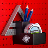 MADD Tools tape measure holder on pegboard keeps your tape secure and reachable