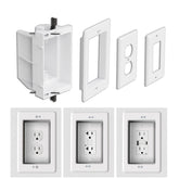 Magaliyo recessed outlet box beside a wall-mounted TV for a clean, low-profile setup.