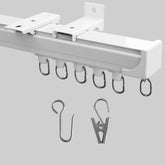MaKefeile ceiling curtain track package with hardware for quick setup.