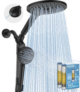 MakeFit dual-filtered rain shower head delivers full-body coverage for a refreshing shower.