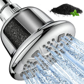 MakeFit filtered shower head with chrome finish shows 7 spray settings for versatile showers.