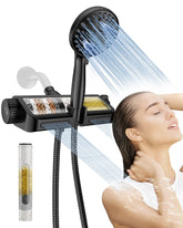 MakeFit filtered shower head matte black front view for a spa-like upgrade.
