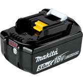 Makita BL1850B battery front view shows large capacity.