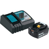 Makita BL1850BDC1 5.0Ah battery front view showing extended runtime.