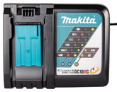 Makita DC18RC charger front view, compact design for quick at-site charging.
