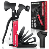 MANWALD 15-in-1 multitool axe hatchet in open configuration for versatile camping tasks.