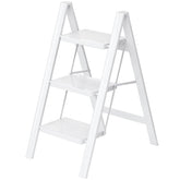 MASHART 3-Step Ladder closeup shows wide 8x12 inch pedal for steady reach