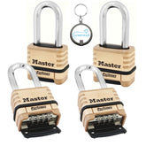 Master Lock 1175DLH brass padlock front view highlighting corrosion-resistant body for outdoor use