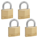 Master Lock 140Q solid brass padlock front view shows sturdy, corrosion-resistant body.