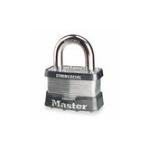 Master Lock 5KA A451 padlock front view highlighting durable laminated body for cabinet security.
