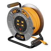 Masterplug 100 ft cord reel with metal drum for durable outdoor power