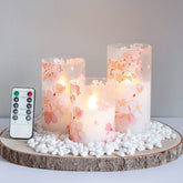 Mavandes flameless glass candle 3x4 cherry blossom delivers safe ambient glow.