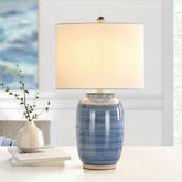 Maxax 25-inch blue table lamp with urn silhouette for warm living room lighting