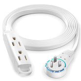 Maximm 360-degree rotating flat extension cord behind a desk showing space-saving design.