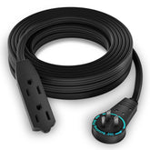 Maximm 360 rotating flat plug with three outlets for flexible, space-saving power near furniture.