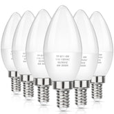 MAXvolador E12 LED candle bulb delivering 600 lumens of soft white light for chandeliers.