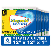 Maycold MERV 13 filter shows exact fit for 11.70 x 11.70 x 0.75 inches slots, supporting clean air