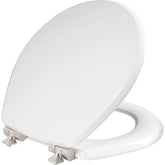 Mayfair Bennett toilet seat with brushed nickel hinges for a stylish, durable upgrade