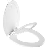 Mayfair NextStep2 built-in potty seat securely magnetized for quick child use.
