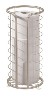 mdesign metal toilet paper holder stand with three-roll storage for quick reserve access