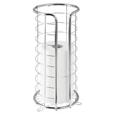 MDesign OmniCollection chrome toilet paper stand for under-sink storage