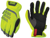 Mechanix Wear Hi-Viz FastFit gloves on hand for nighttime visibility.