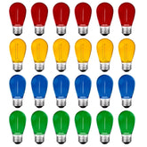 Meconard S14 colored LED bulbs in a 24-pack for indoor and outdoor decor.