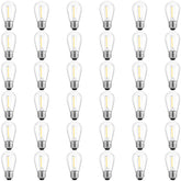 Meconard S14 LED bulbs for outdoor lights with shatterproof plastic housing.
