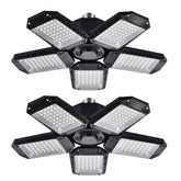 Mefflypee 2-pack LED garage lights with rotatable panels illuminate corners efficiently.