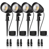 MEIKEE 7W landscape light assembly showing warm white outdoor illumination