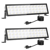 Meloght shop lights 2-pack illuminating a busy workshop with bright daylight brightness.