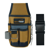 MELOTOUGH brown pocket tool pouch front view showing six pockets for easy tools