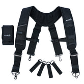 MELOTOUGH tool belt suspenders front view with padded straps for all-day comfort