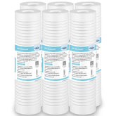 Membrane Solutions grooved sediment filter pack shot for 10x2.5 inch cartridges suitable for whole-house filtration.