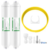 Membrane Solutions inline filter connected to fridge improves water taste and ice clarity.
