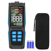 MESTEK pinless moisture meter displays fast wood moisture readings on the digital screen.